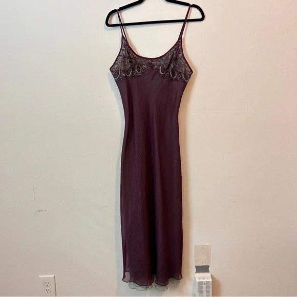 Vintage HALSTON Medium Women’s Layer Sheer Maxi Purple Lace Nightgown